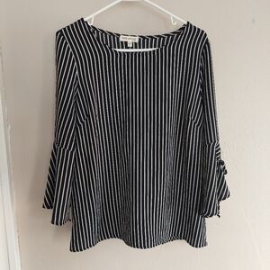 Faith And Joy L Black and White Striped Women's Top